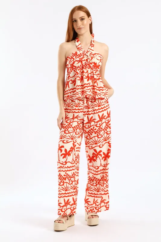 Pull-On Wideleg Pant With Ties - White/Orange sold by Edgars