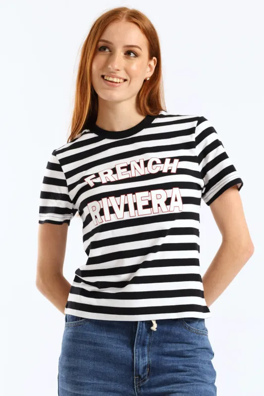 Stripe French Riviera Boxy Tee - Black/White sold by Edgars