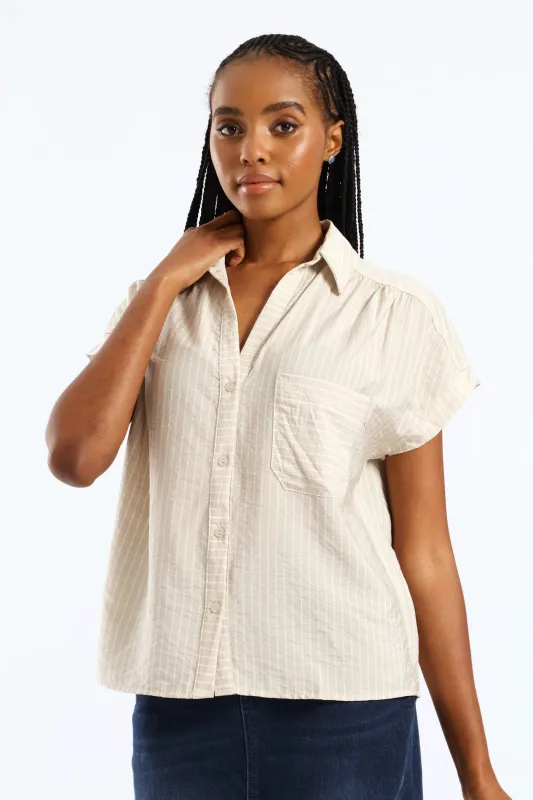 Cutaway Gauged Yoke Shirt - Stone/White sold by Edgars