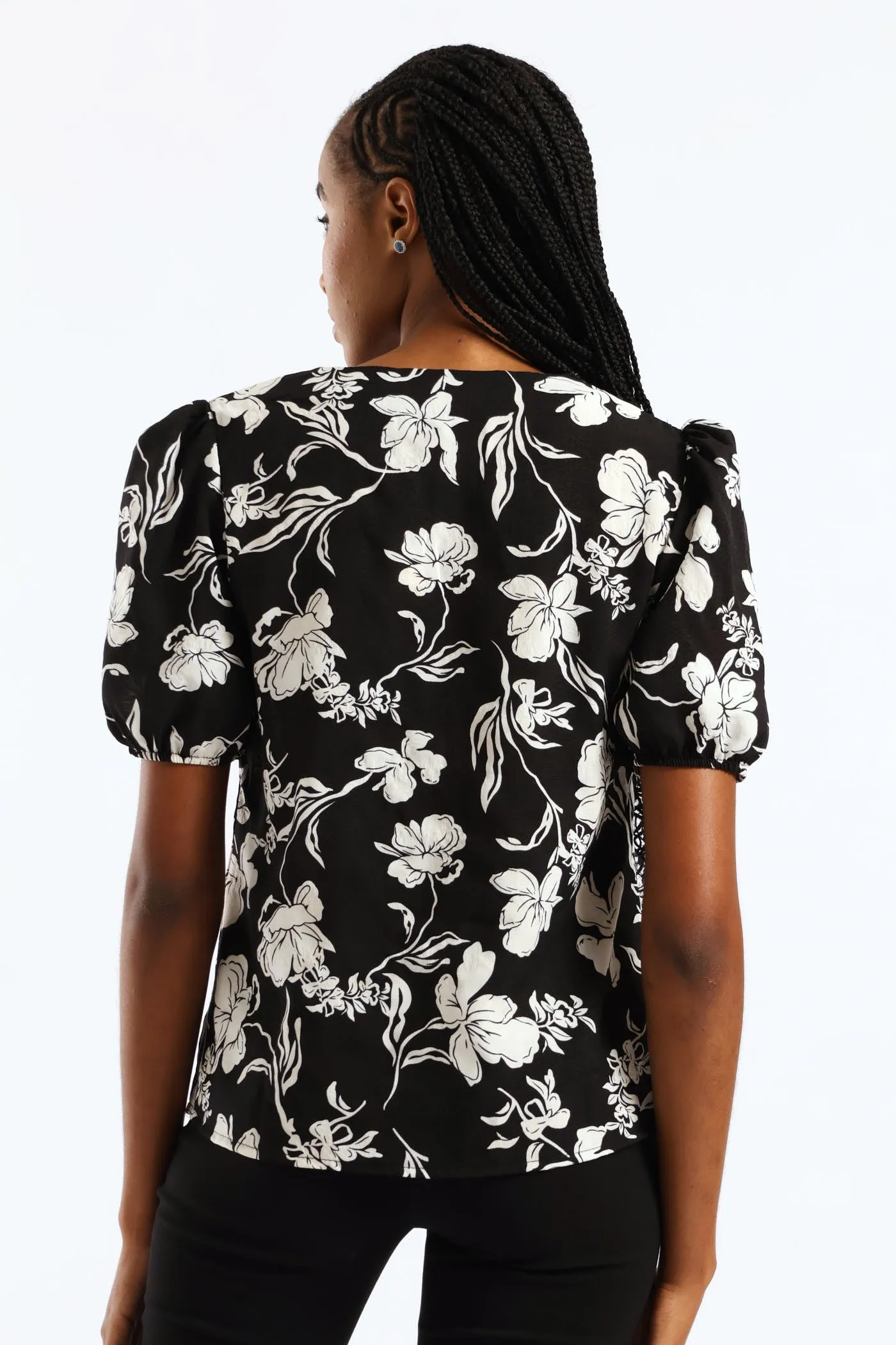 V-Neck Monochrome Floral Blouse - Black/Cream sold by Edgars product image thumbnail 4