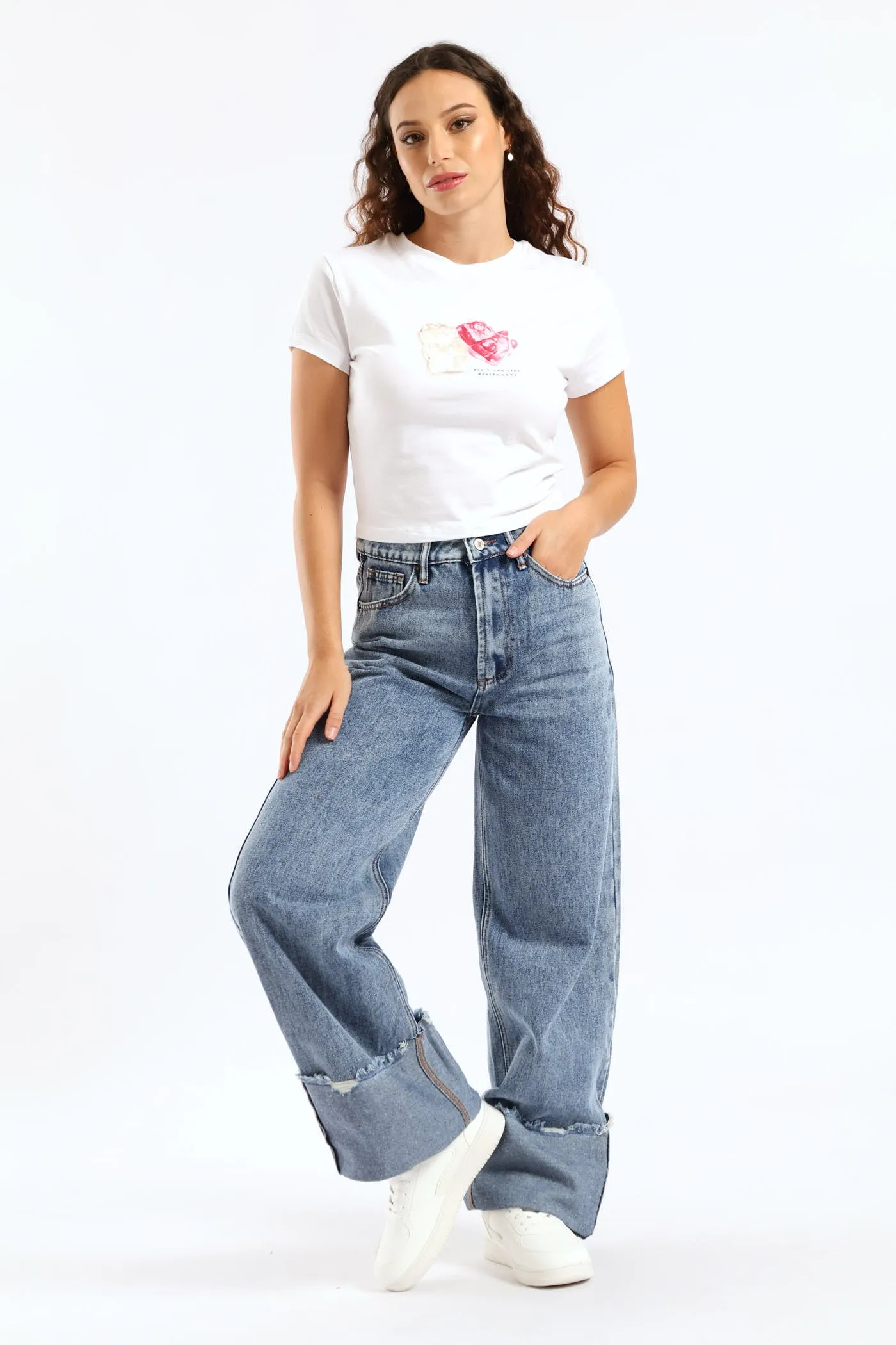 Turn Up Wide Leg Denim - Salty Mid Wash sold by Edgars