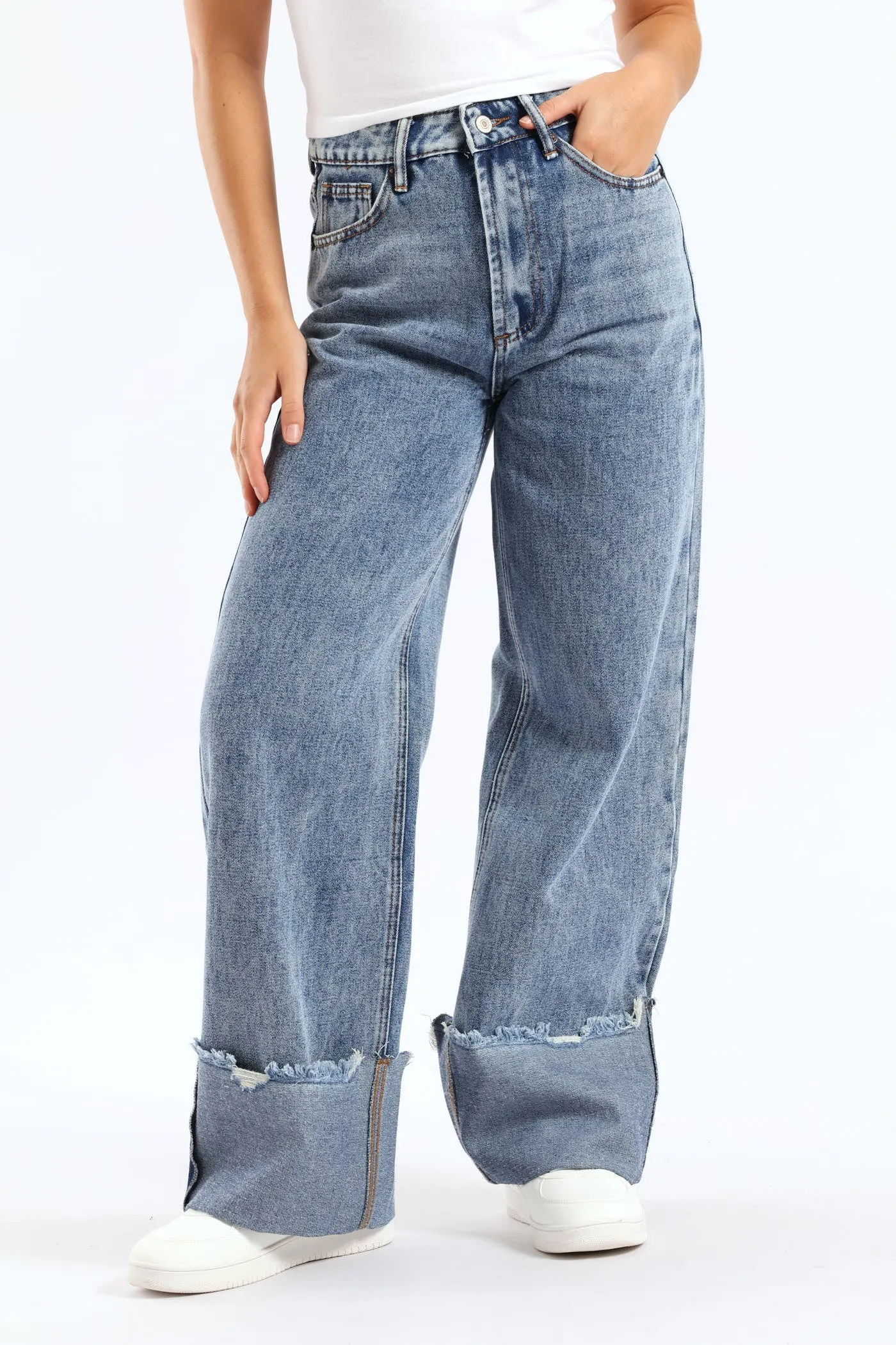 Turn Up Wide Leg Denim - Salty Mid Wash sold by Edgars product image thumbnail 3