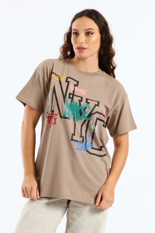 Oversized Graffiti Tee - Mocha sold by Edgars