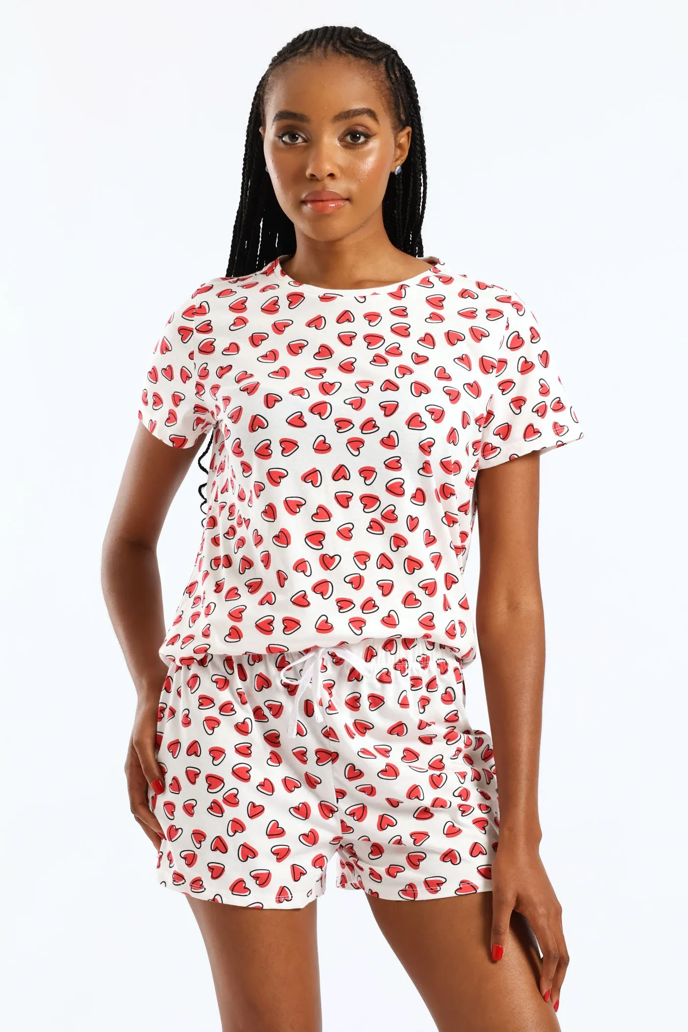 Hearts Knit Shorts - White/Red sold by Edgars