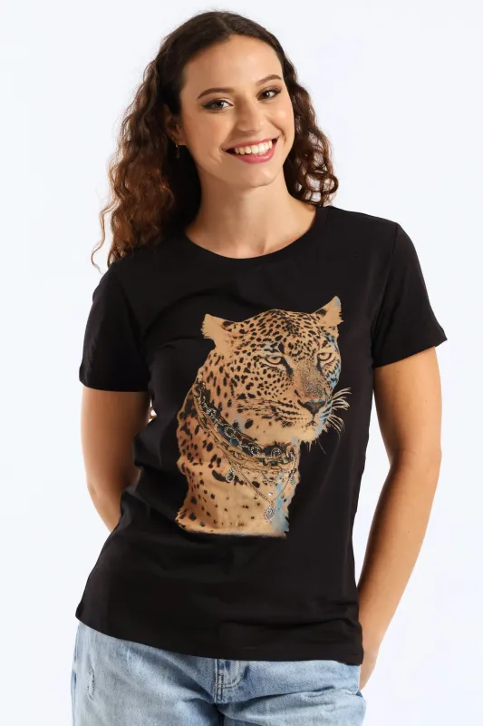 Development Leopard Tee - Black sold by Edgars