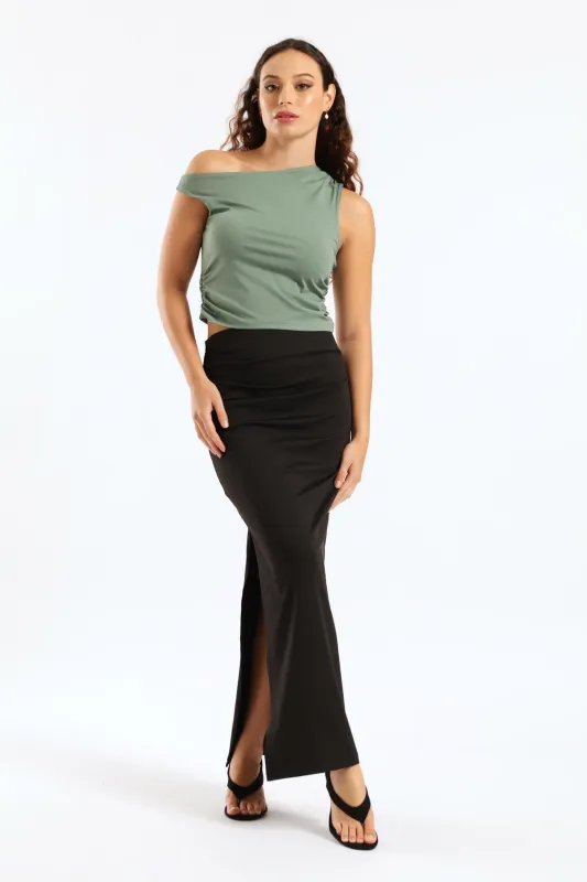 Asymetrical Ruche Top - Fatigue sold by Edgars