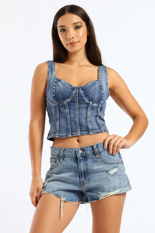 Cropped Woven Bustier Top - Denim sold by Edgars