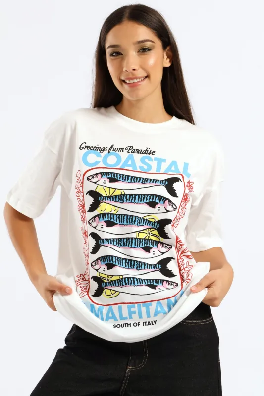 Oversized Sardine Printed Tee - White sold by Edgars