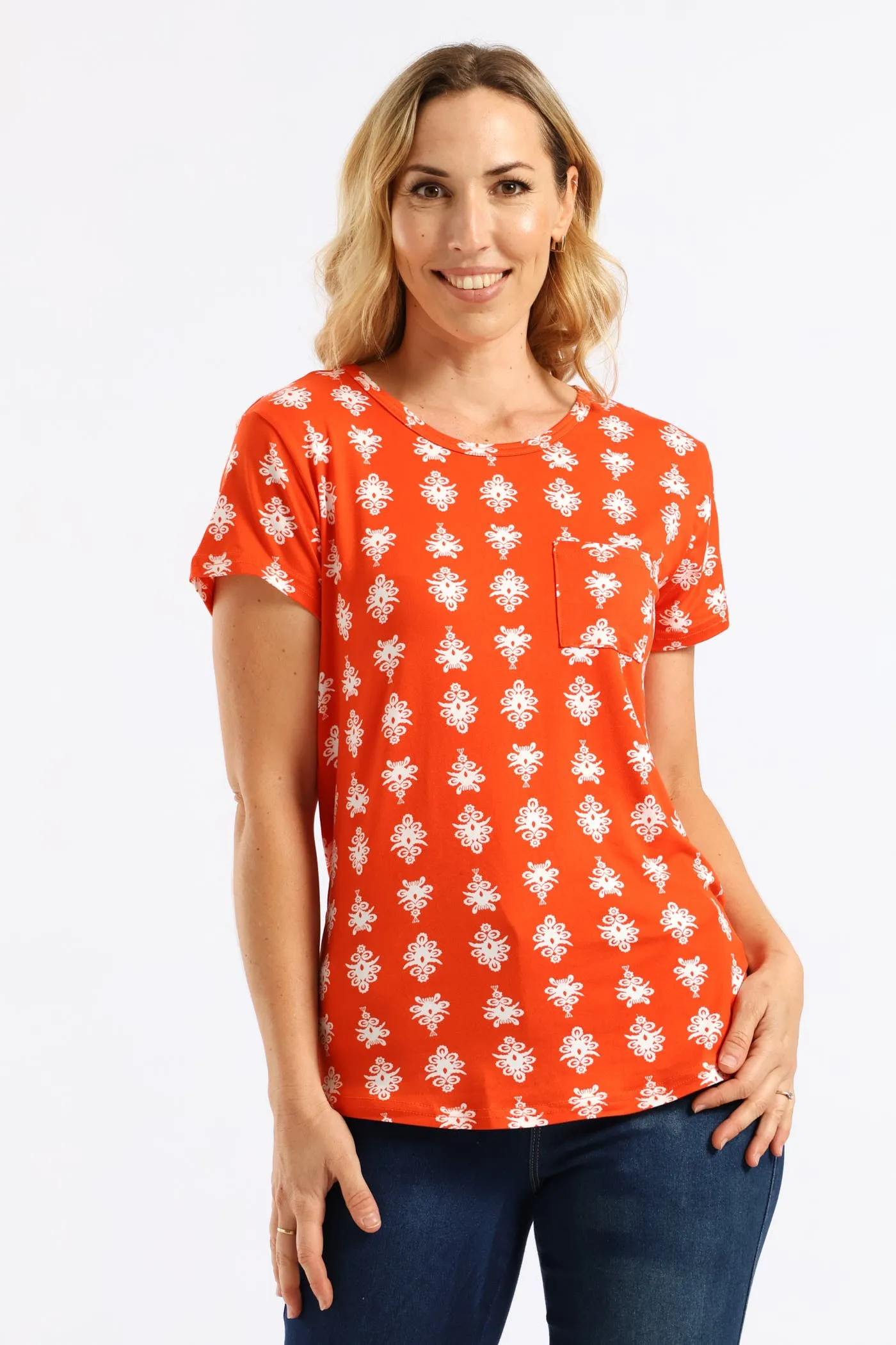 Printed Pocket Tee - Orange/White sold by Edgars