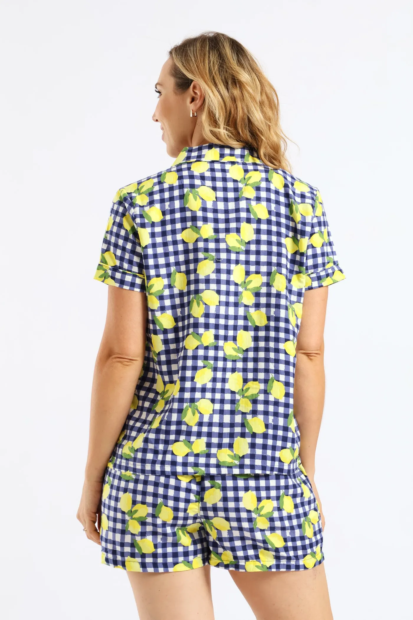 Woven Lemon Gingham Button Through Short Set - White/Navy sold by Edgars product image thumbnail 2