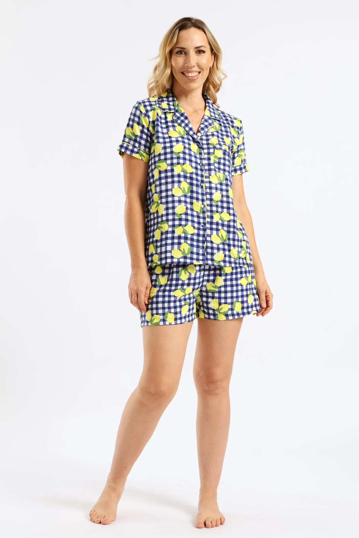 Woven Lemon Gingham Button Through Short Set - White/Navy sold by Edgars product image thumbnail 5