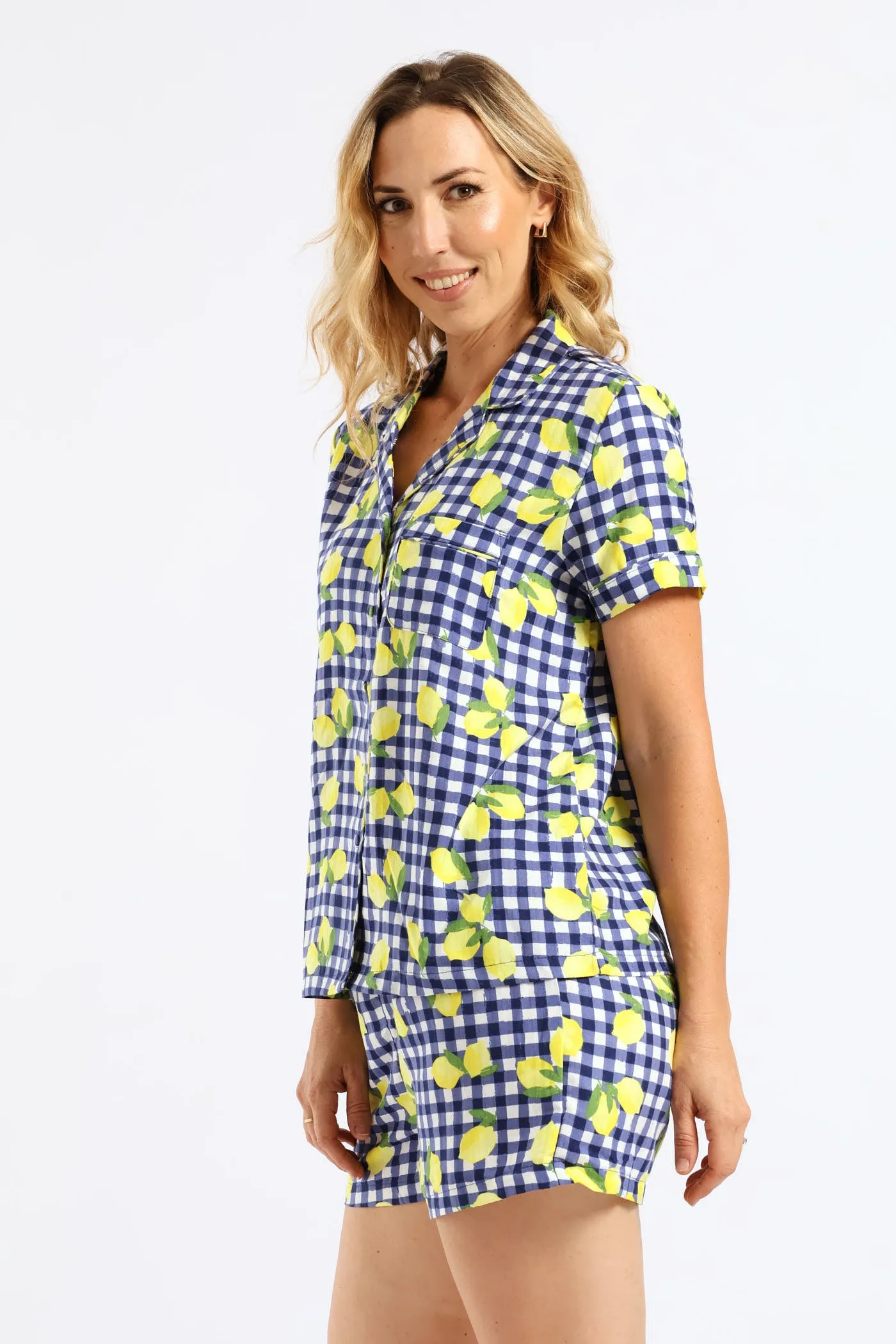 Woven Lemon Gingham Button Through Short Set - White/Navy sold by Edgars product image thumbnail 3
