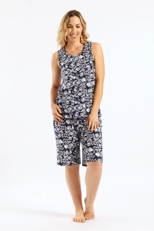 Floral Damask Knit Short Sleep Set - Navy sold by Edgars