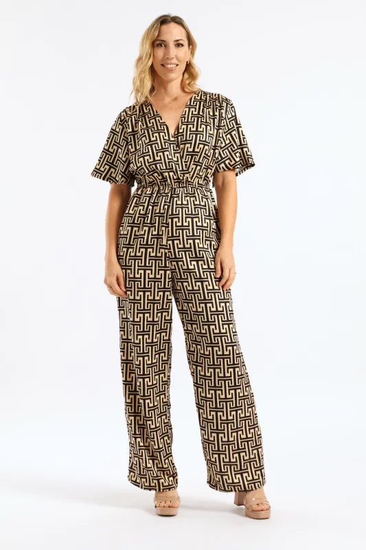 Geo Satin Jumpsuit - Black/Cream made by Edgars