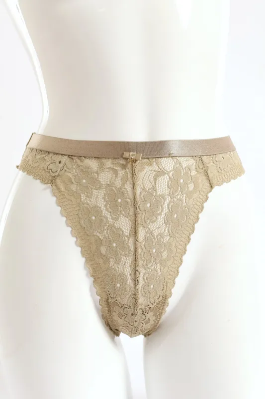 Shimmer Waistband Full Lace Thong Panty - Stone sold by Edgars