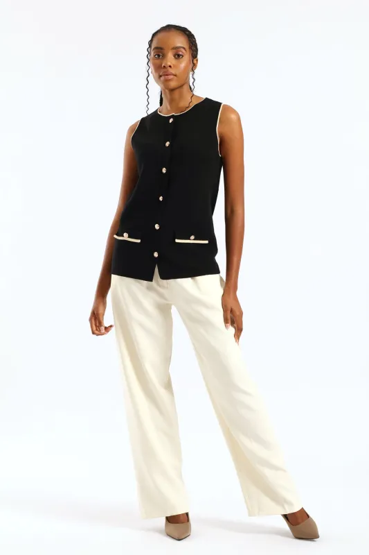 Preppy Long Length Knitwear Waistcoat - Black/Cream sold by Edgars