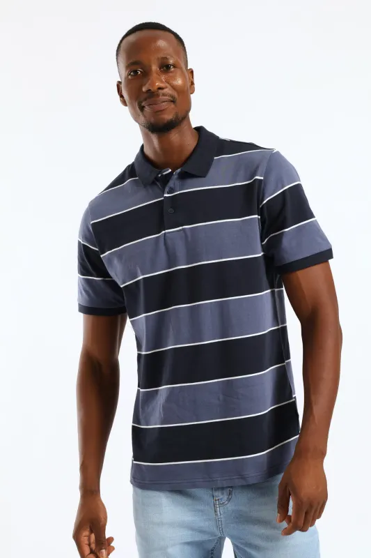 Wide Stripe Golfer - Navy sold by Edgars