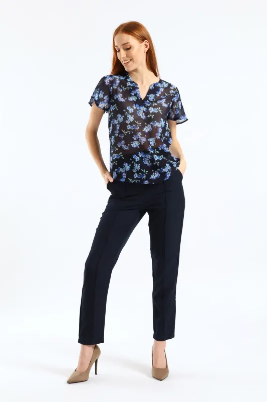 Pin Tuck Slim Leg Pant - Dark Navy made by Edgars