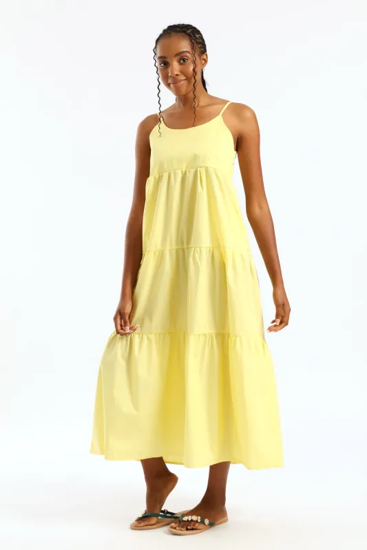 Strappy Tiered Poplin Maxi Dress - Pastel Yellow sold by Edgars