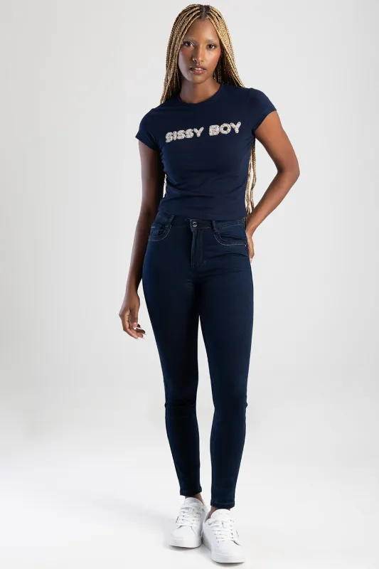 Lia Mid Waist Basic Skinny Denim - Blue/Black made by Edgars