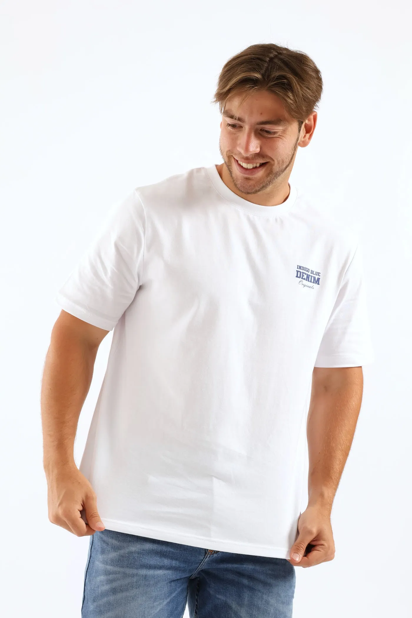 Indigo Blue Chest Print Tee - White sold by Edgars