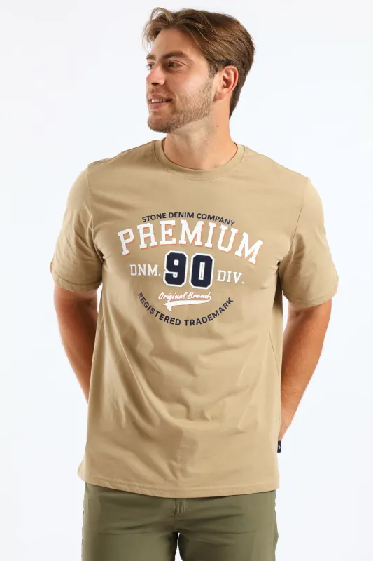 Premium Denim Brand Tee - Stone sold by Edgars