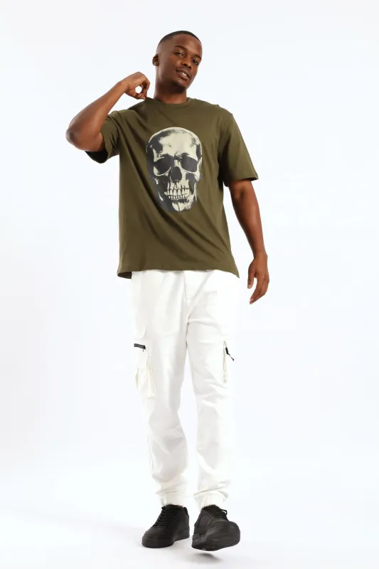 Skull Front Print Tee - Olive made by Edgars