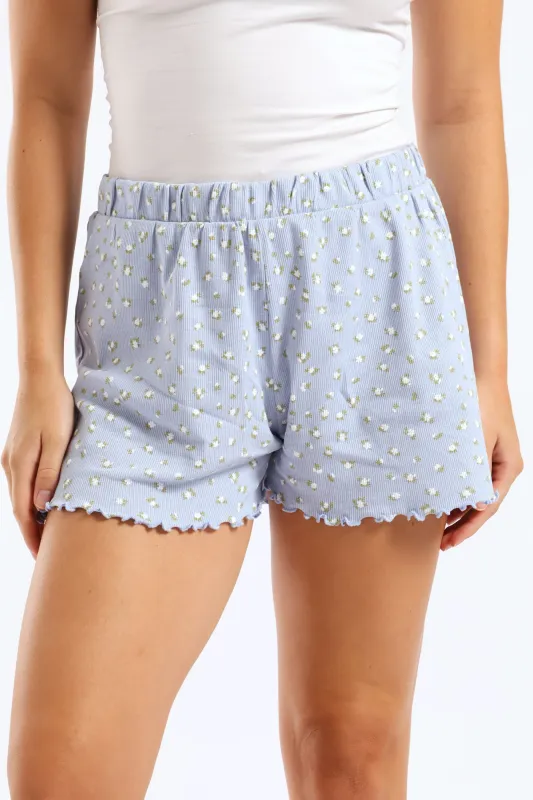 Ditsy Rib Knit Short - Blue sold by Edgars
