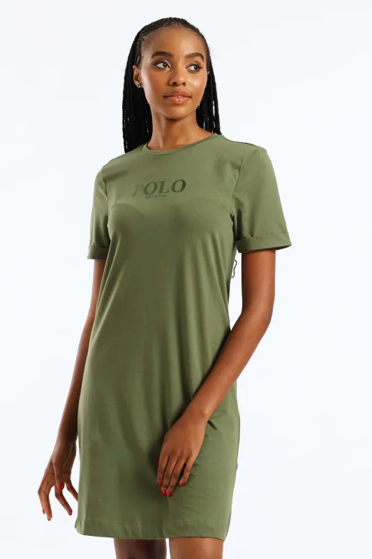 Nandi Short Sleeve Midi T-Shirt Dress - Olive sold by Edgars