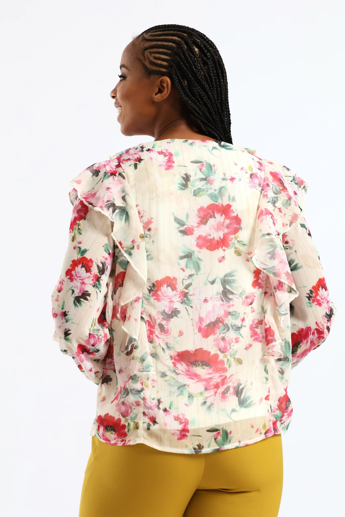 Ruffle Button Through Floral Blouse - Cream sold by Edgars product image thumbnail 5
