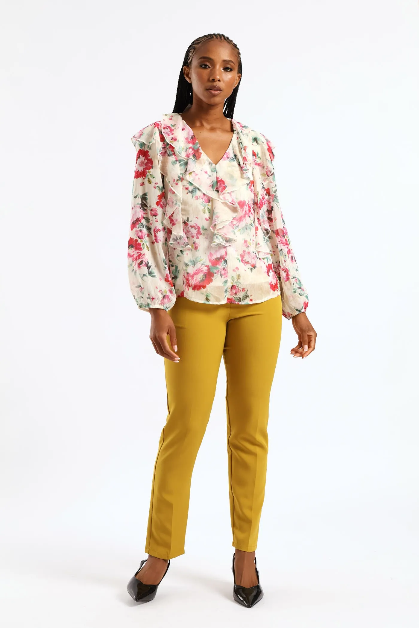 Ruffle Button Through Floral Blouse - Cream sold by Edgars product image thumbnail 3