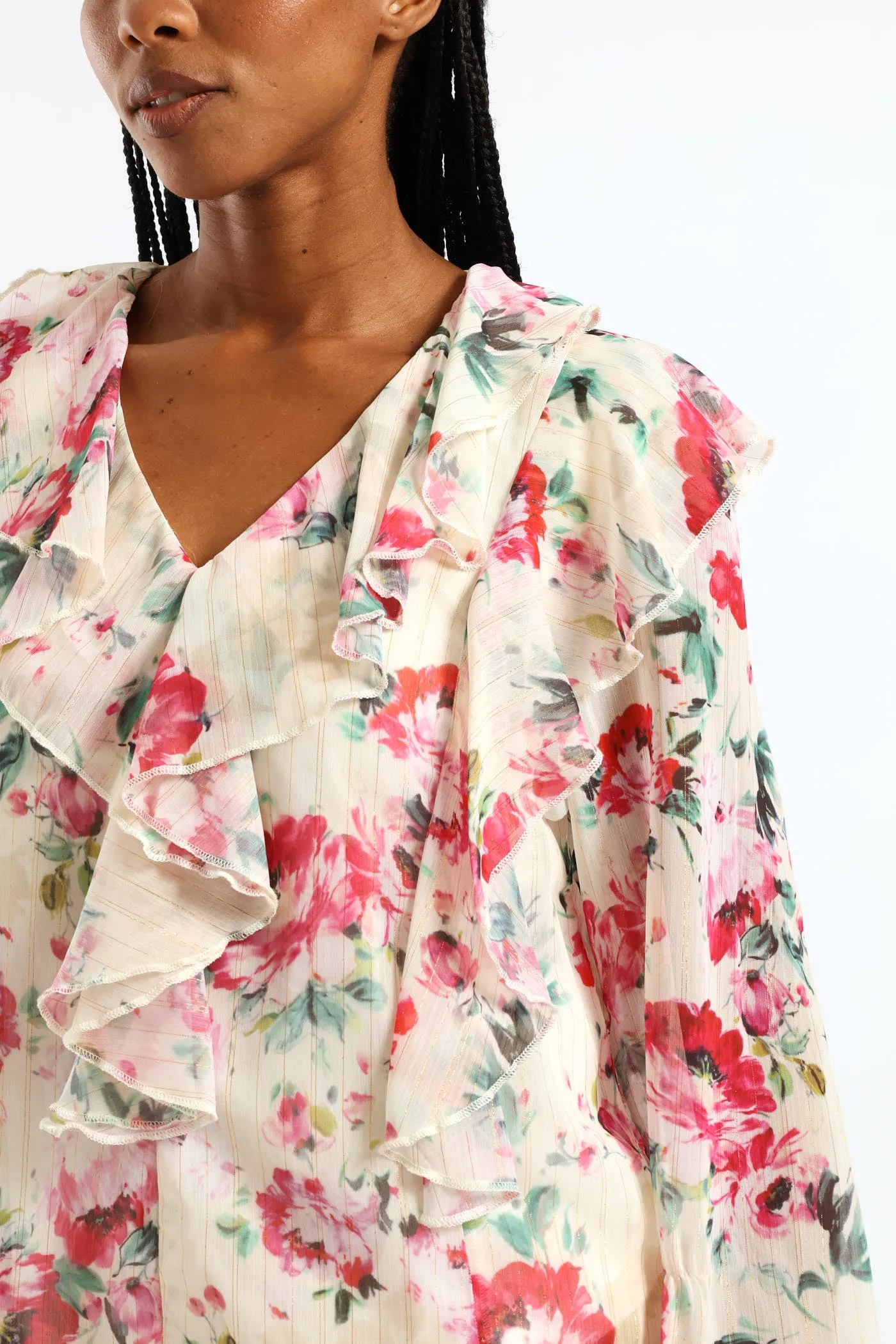 Ruffle Button Through Floral Blouse - Cream sold by Edgars product image thumbnail 2
