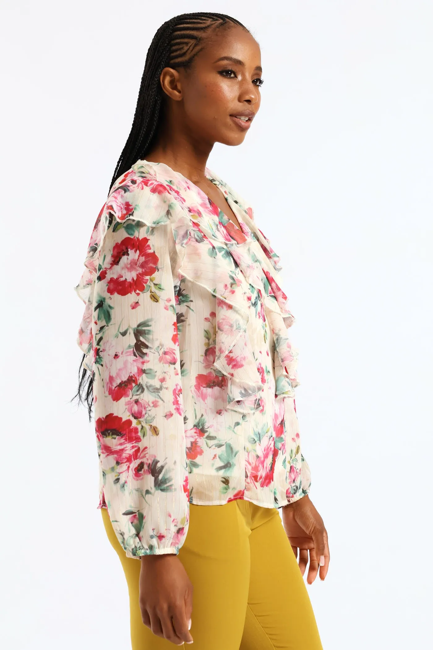 Ruffle Button Through Floral Blouse - Cream sold by Edgars product image thumbnail 4