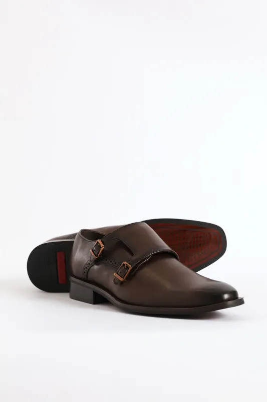 Double Monk Formal Leather Smart Shoe - Brown sold by Edgars