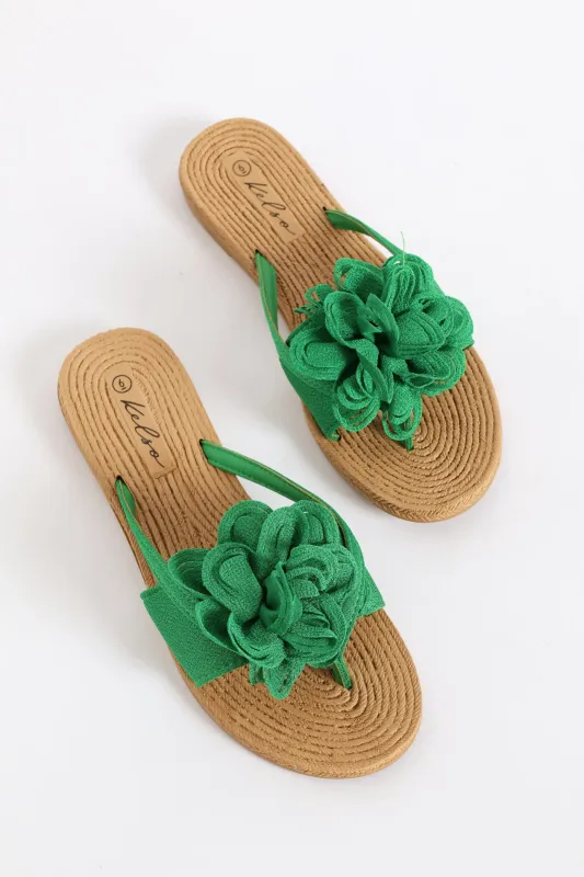 Large Flower Detail Thong Sandal - Green sold by Edgars
