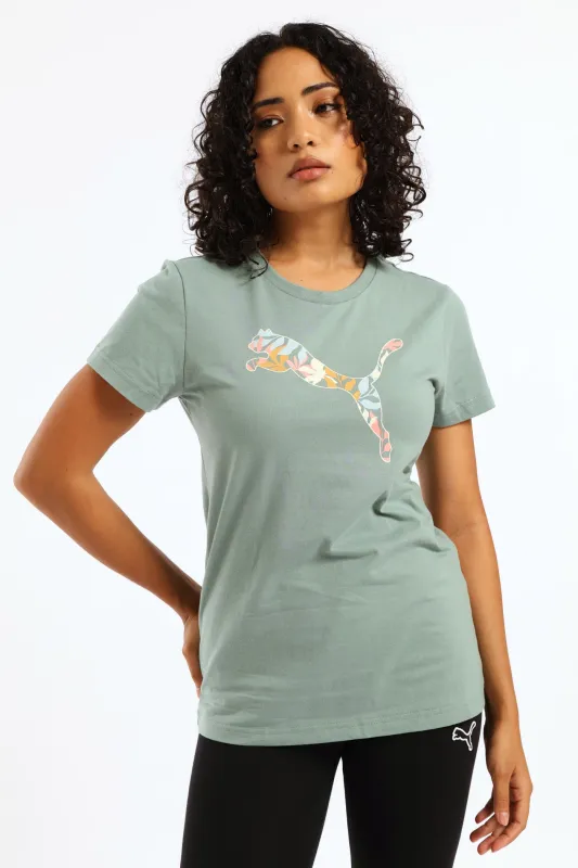 Graphics Floral Cat Logo Tee - Green sold by Edgars