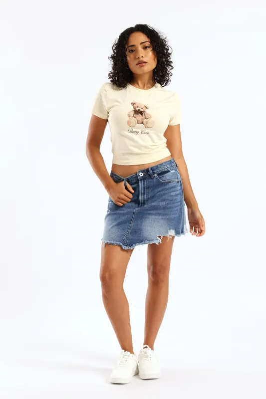 Abraised Raw Hem Denim Mini Skirt - Salty Dark Wash sold by Edgars
