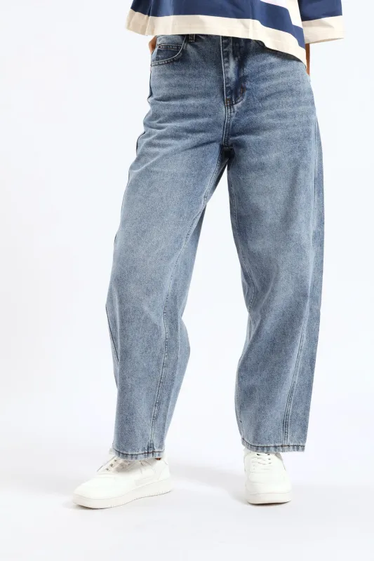 Barrel Leg Denim - Mid Wash sold by Edgars