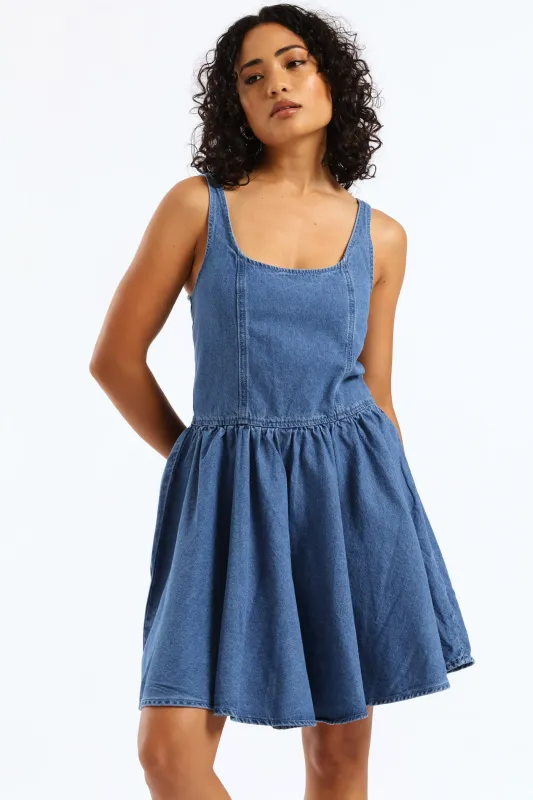 Denim Fit & Flare Dress - Mid Blue sold by Edgars