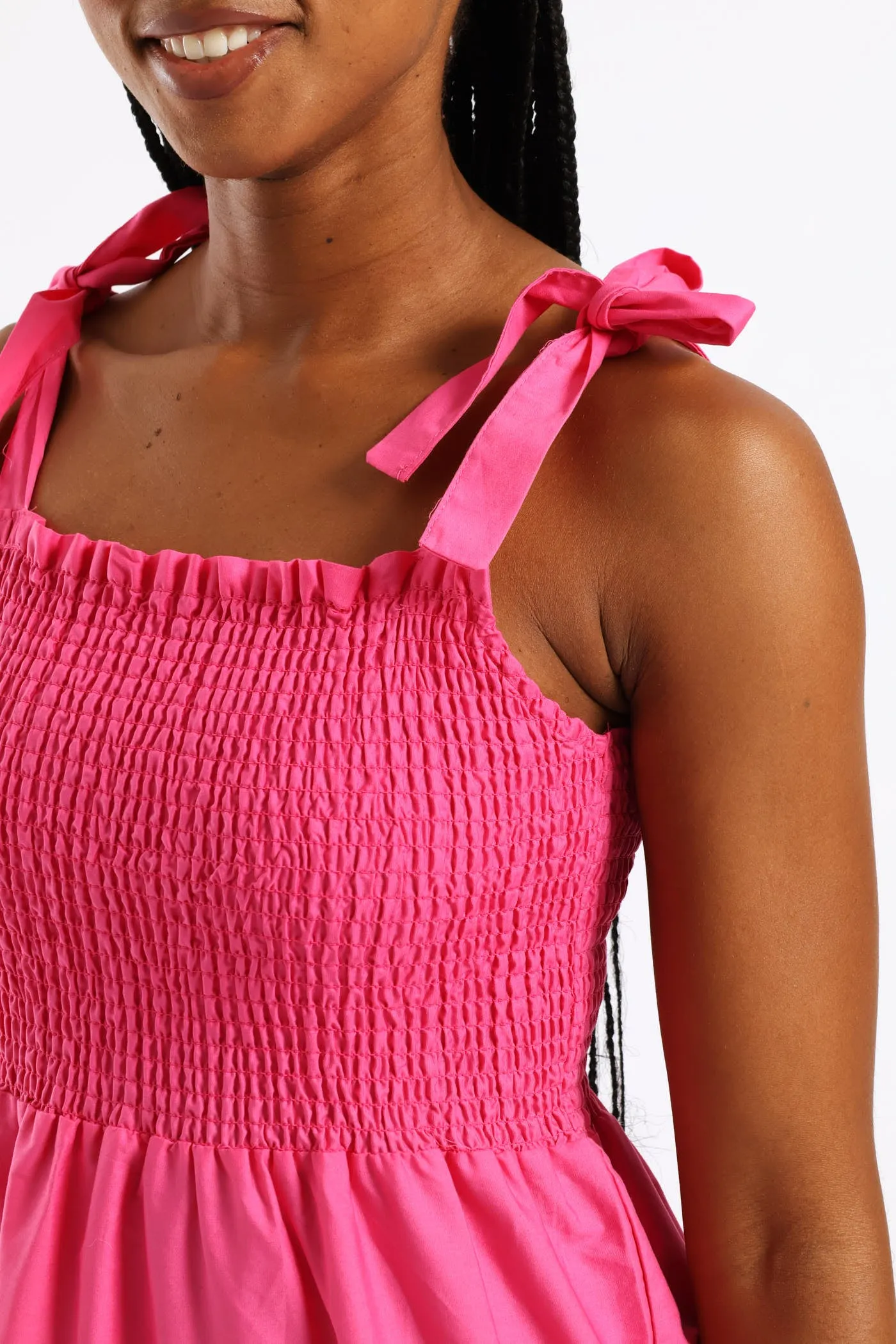 Tie-Strap Shirred Anglaise Tiered Midi Dress - Pink sold by Edgars product image thumbnail 2