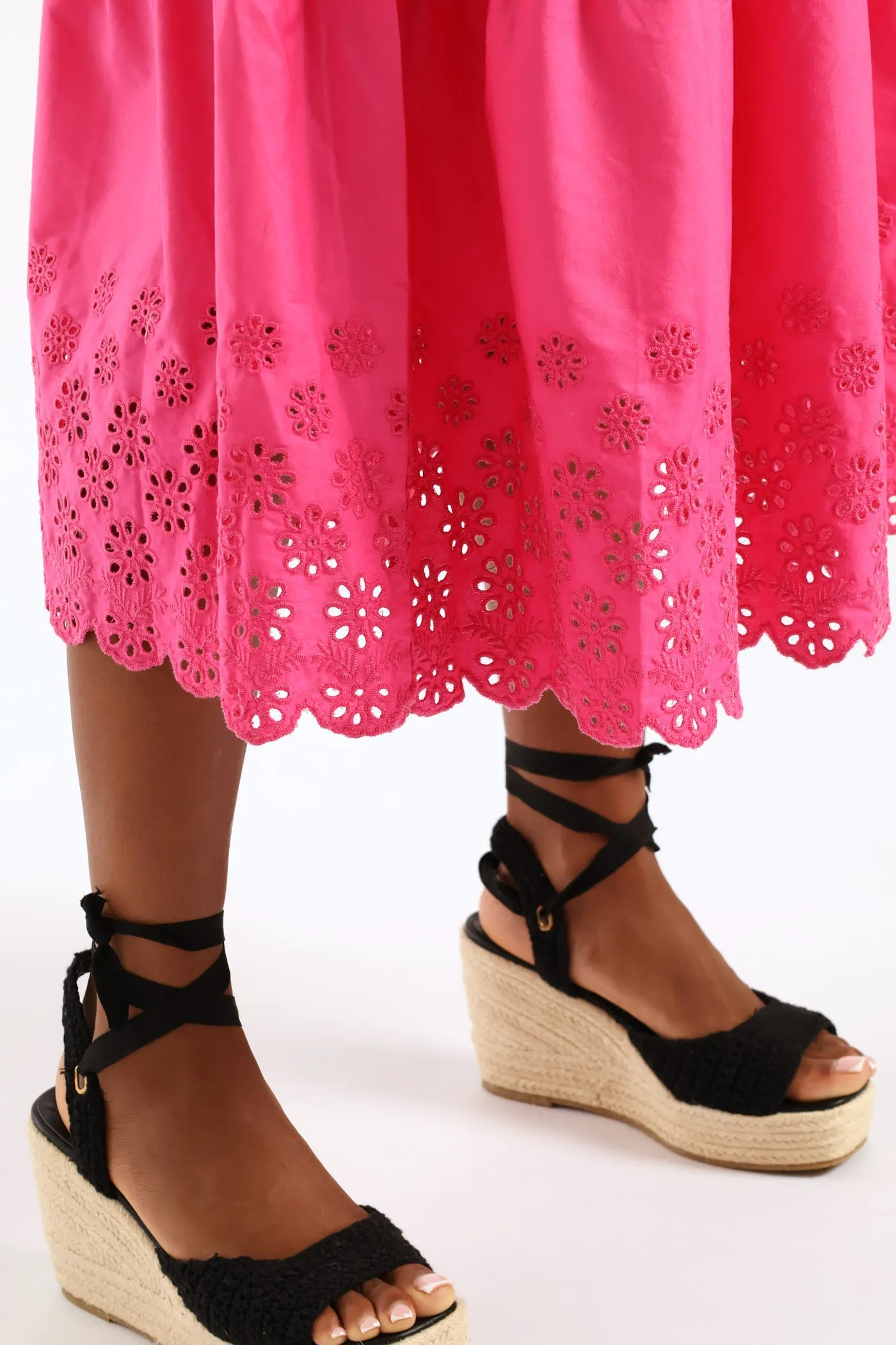 Tie-Strap Shirred Anglaise Tiered Midi Dress - Pink sold by Edgars product image thumbnail 3