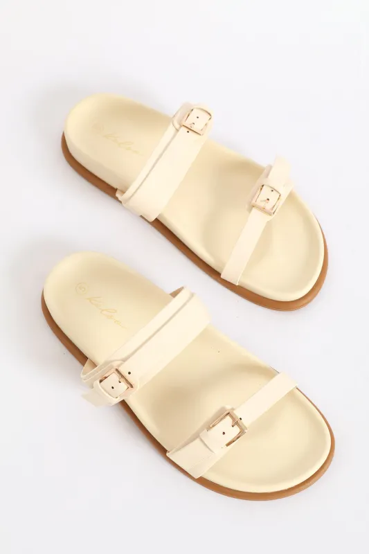Buckle Detail Double Band Mule Sandal - Natural made by Edgars