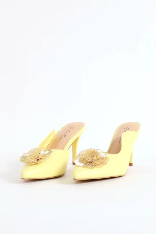 Beaded Flower Asymetrical Mule Sandal - Chartreuse sold by Edgars