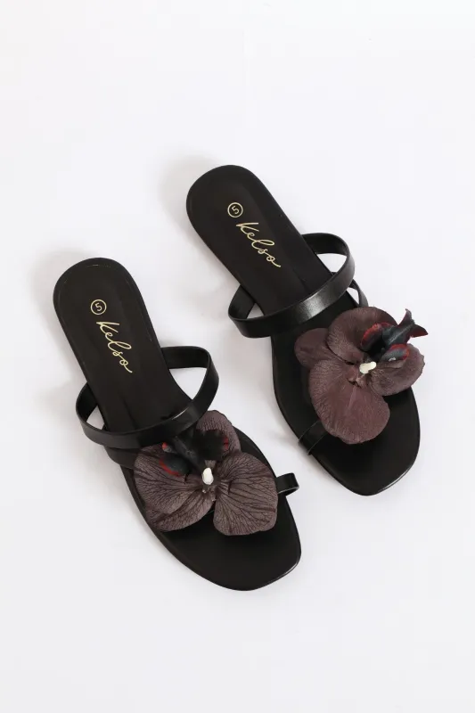 Orchid Flower Toe Post Sandal - Black sold by Edgars