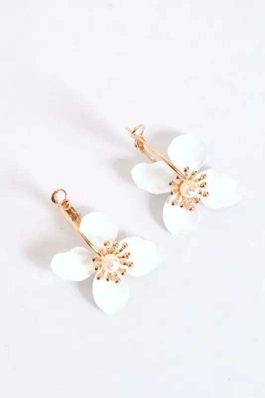 White Floral Hoop Earrings - Gold sold by Edgars
