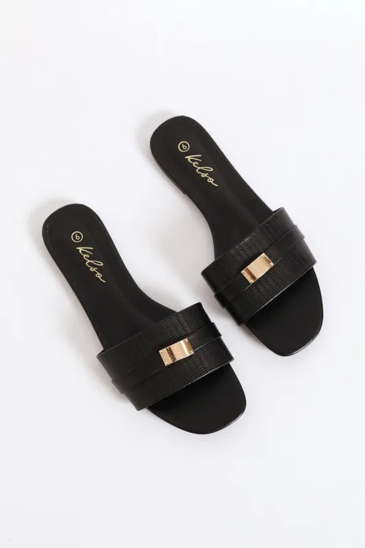 Textured Single Band Mule Sandal - Black sold by Edgars