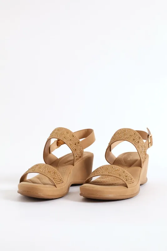 Bling Ankle Strap Sandal - Camel made by Edgars