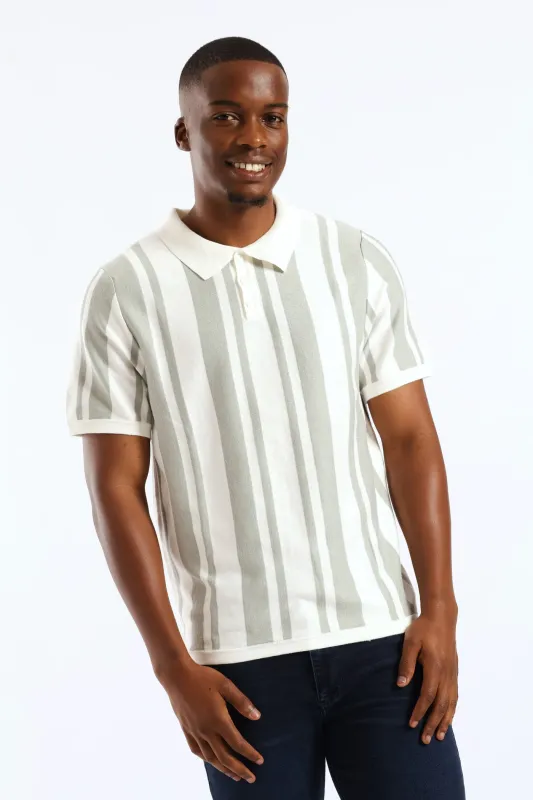 Stripe Knit Golfer - Off White sold by Edgars