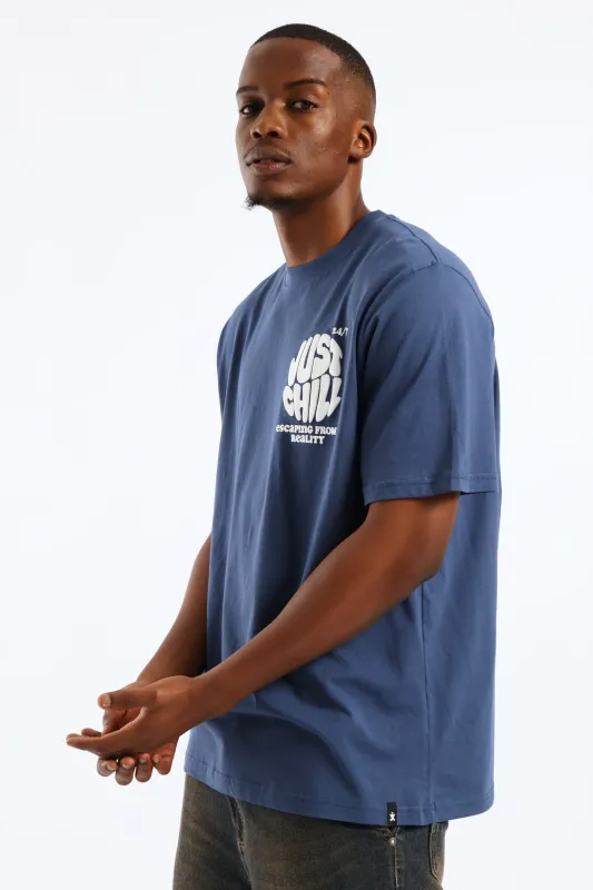 Just Chill Puff Print Front & Back Tee - Blue sold by Edgars