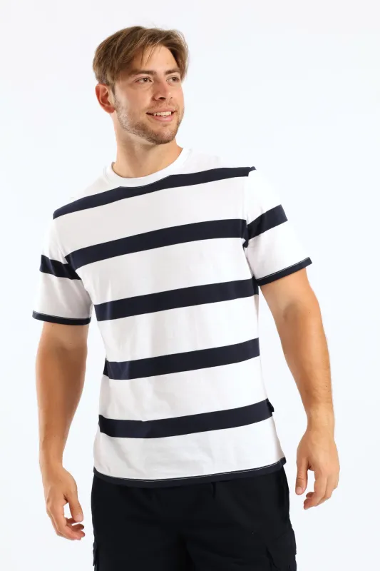 Wide Stripe Tee - White/Navy sold by Edgars